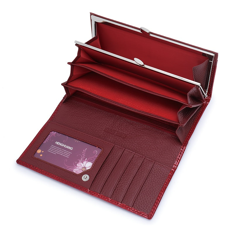 Portefeuille femme long croco verni à doublure en cuir véritable