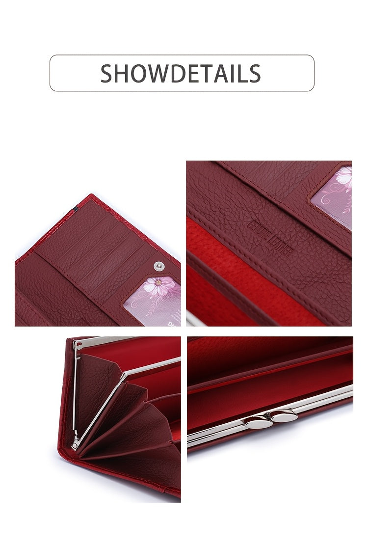 Portefeuille femme long croco verni à doublure en cuir véritable