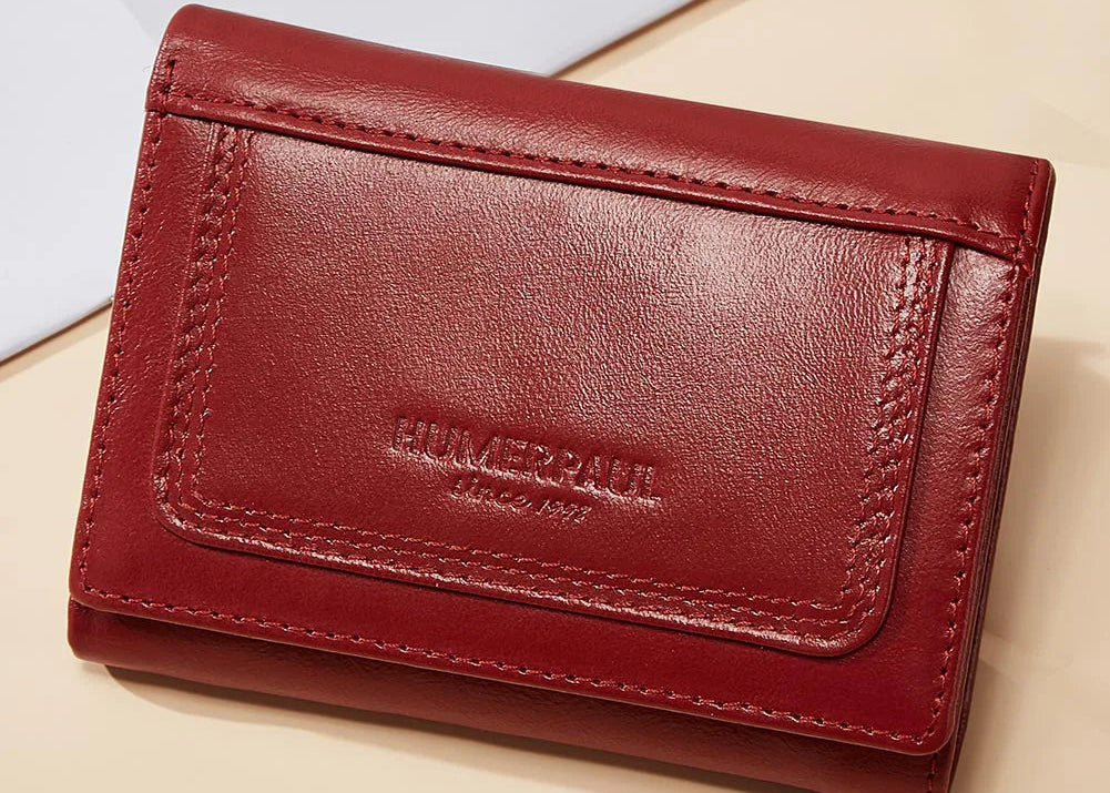 Portefeuille femme en cuir véritable compact avec porte-cartes et poche zippée — photo 1