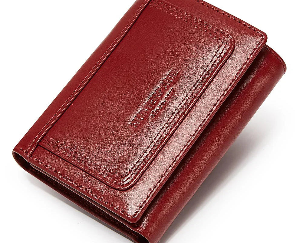 Portefeuille femme en cuir véritable compact avec porte-cartes et poche zippée — photo 10