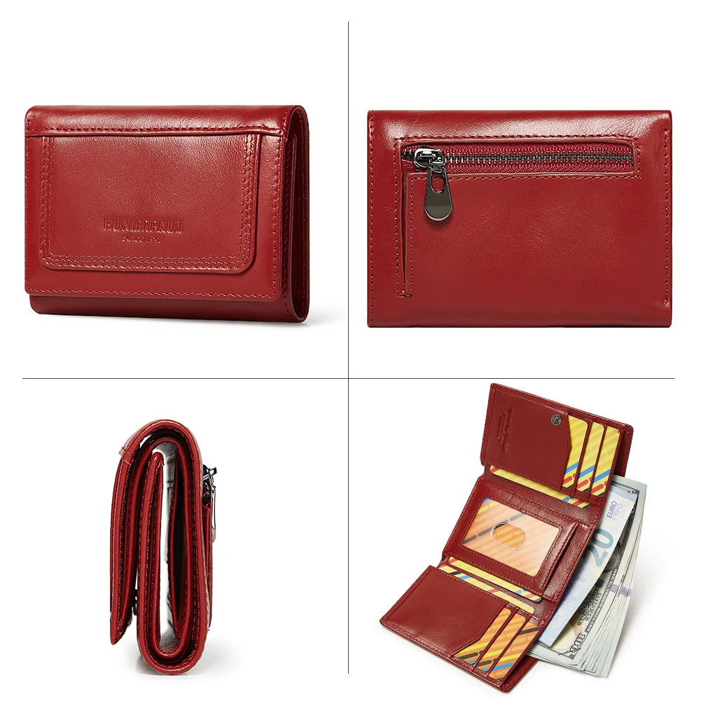 Portefeuille femme en cuir véritable compact avec porte-cartes et poche zippée — photo 4