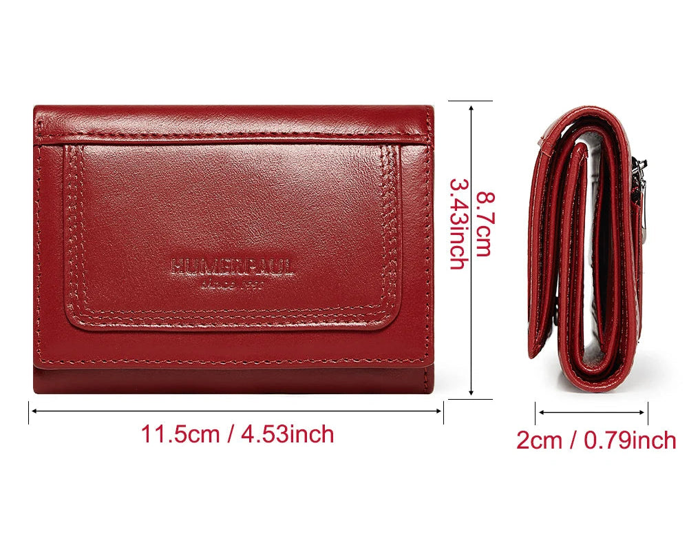 Portefeuille femme en cuir véritable compact avec porte-cartes et poche zippée — photo 5