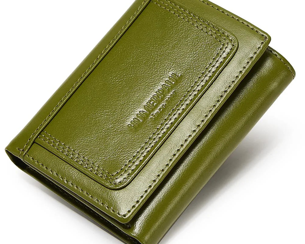 Portefeuille femme en cuir véritable compact avec porte-cartes et poche zippée — photo 8