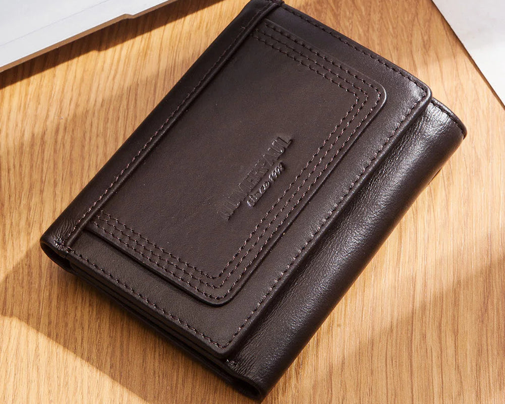 Portefeuille femme en cuir véritable compact avec porte-cartes et poche zippée — photo 9