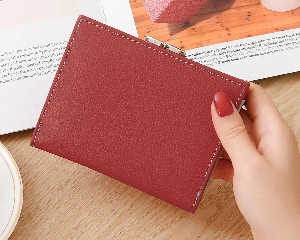 Portefeuille femme compact en cuir véritable à rabat avec porte-cartes intégré — photo 2