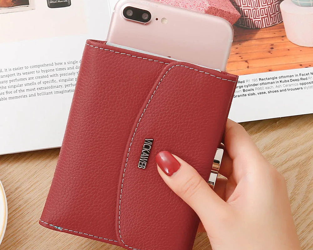 Portefeuille femme compact en cuir véritable à rabat avec porte-cartes intégré — photo 3