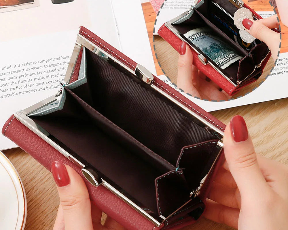 Portefeuille femme compact en cuir véritable à rabat avec porte-cartes intégré — photo 4