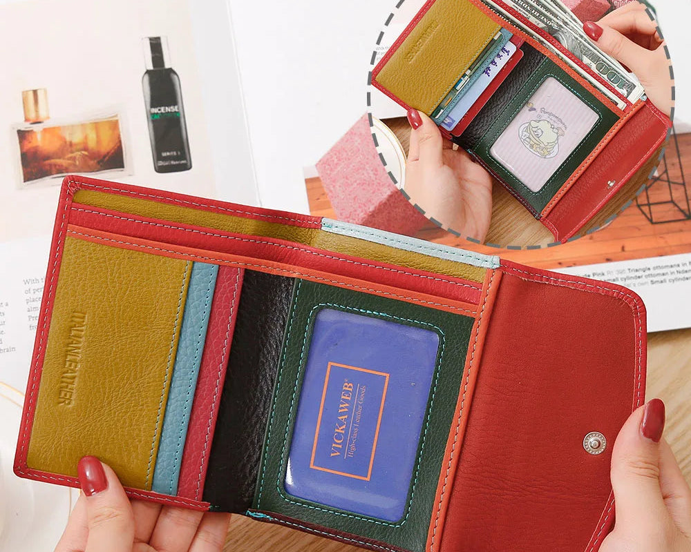 Portefeuille femme compact en cuir véritable à rabat avec porte-cartes intégré — photo 5