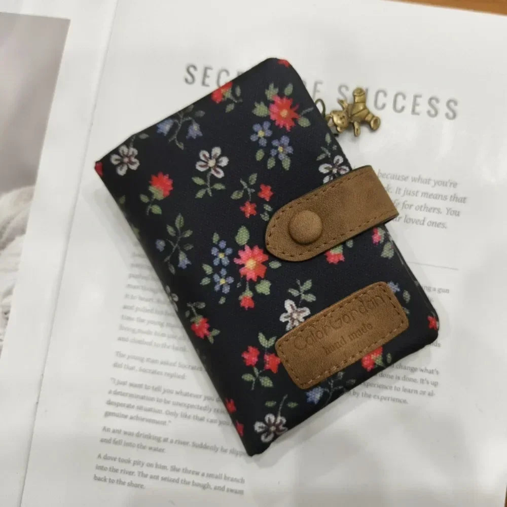 Portefeuille court femme en cuir PU imprimé floral avec zip et bouton pression — photo 10