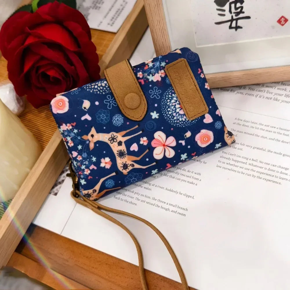 Portefeuille court femme en cuir PU imprimé floral avec zip et bouton pression — photo 11