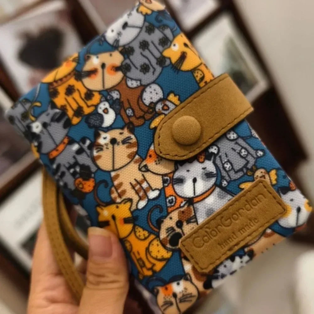 Portefeuille court femme en cuir PU imprimé floral avec zip et bouton pression — photo 2