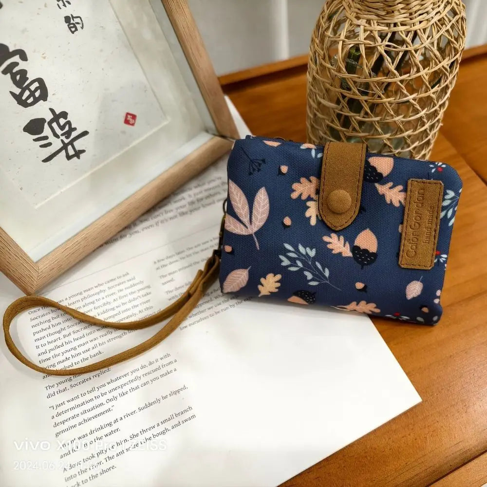 Portefeuille court femme en cuir PU imprimé floral avec zip et bouton pression — photo 4
