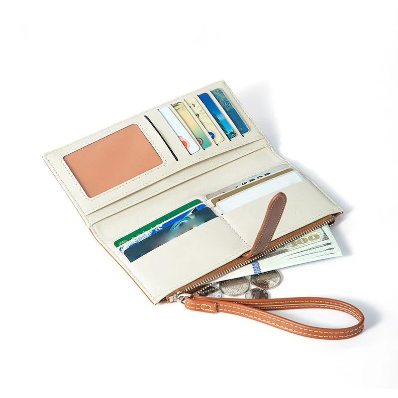 Portefeuille long femme en cuir PU avec dragonne et fermeture zippée élégante — photo 2