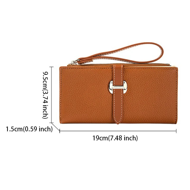 Portefeuille long femme en cuir PU avec dragonne et fermeture zippée élégante — photo 3