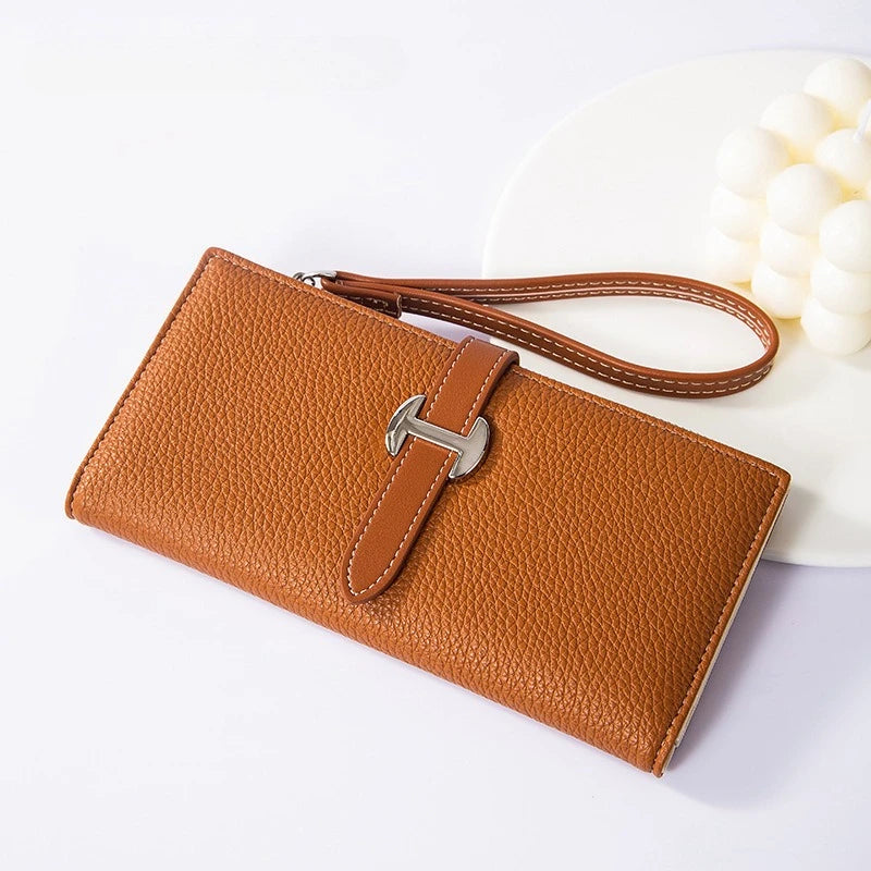 Portefeuille long femme en cuir PU avec dragonne et fermeture zippée élégante — photo 4