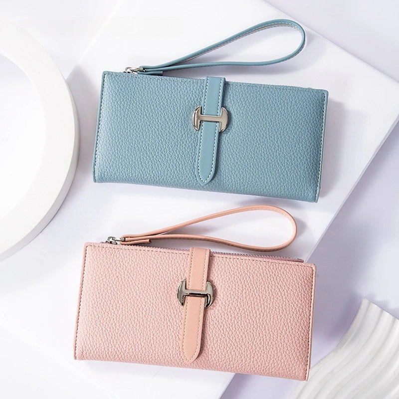 Portefeuille long femme en cuir PU avec dragonne et fermeture zippée élégante — photo 5