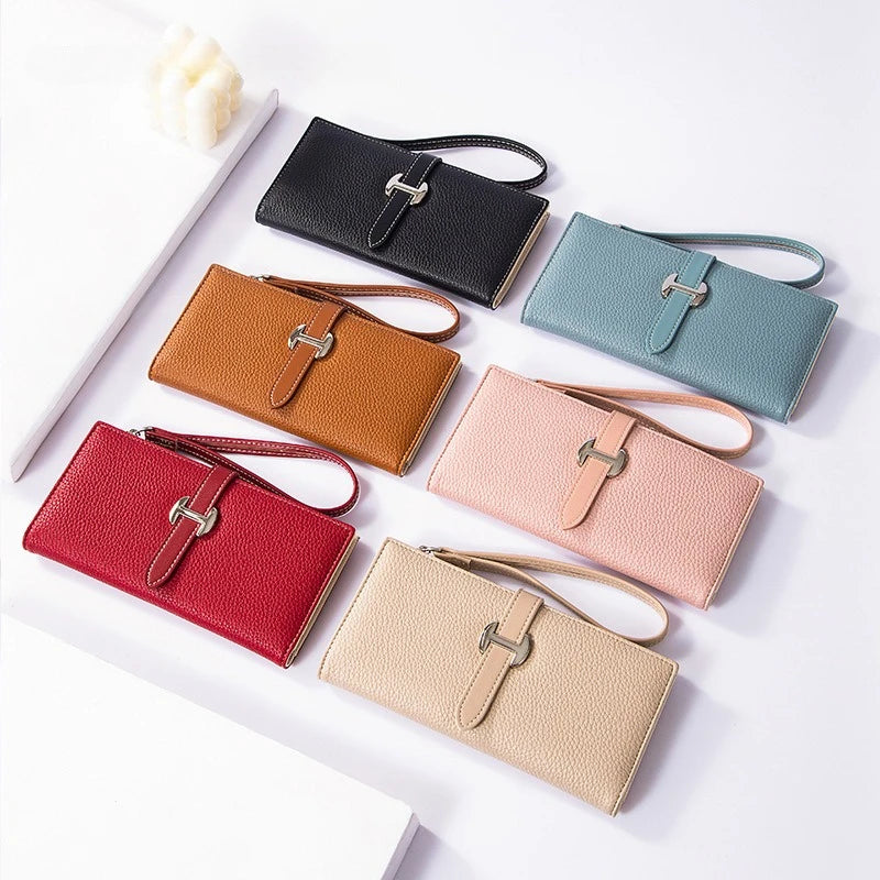 Portefeuille long femme en cuir PU avec dragonne et fermeture zippée élégante — photo 6