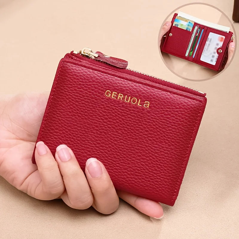 Portefeuille femme compact en cuir véritable RFID avec zip 2-en-1 porte-cartes et porte-monnaie — photo 1