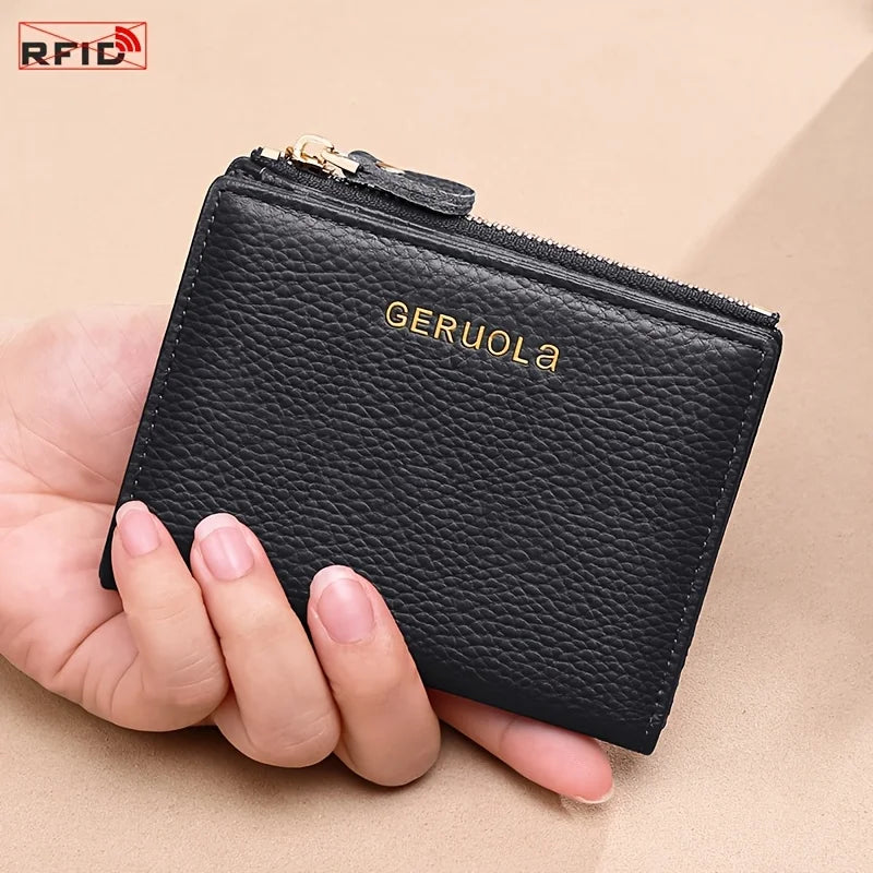Portefeuille femme compact en cuir véritable RFID avec zip 2-en-1 porte-cartes et porte-monnaie — photo 10