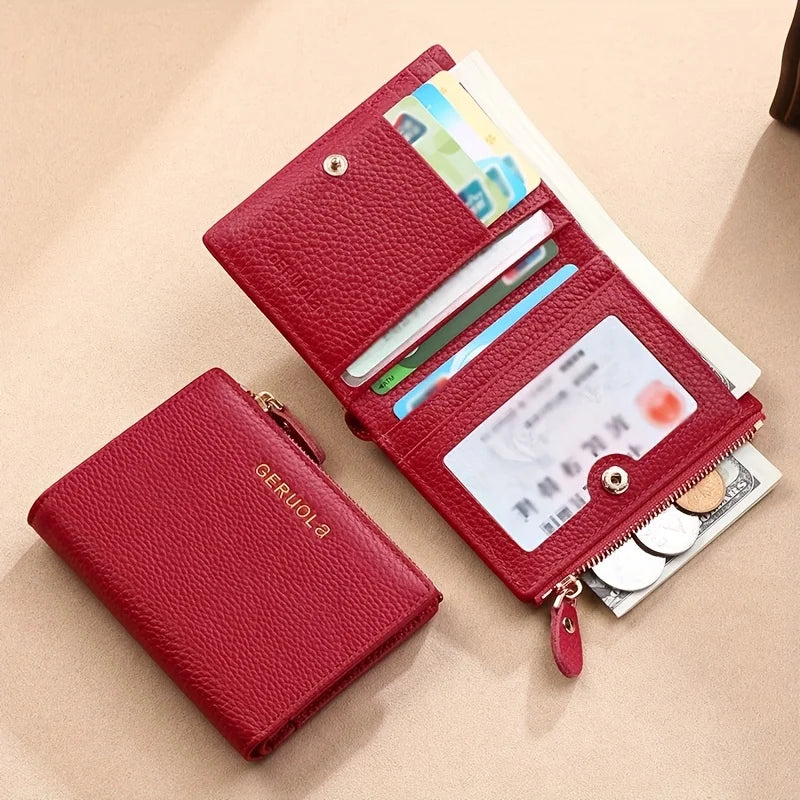 Portefeuille femme compact en cuir véritable RFID avec zip 2-en-1 porte-cartes et porte-monnaie — photo 2