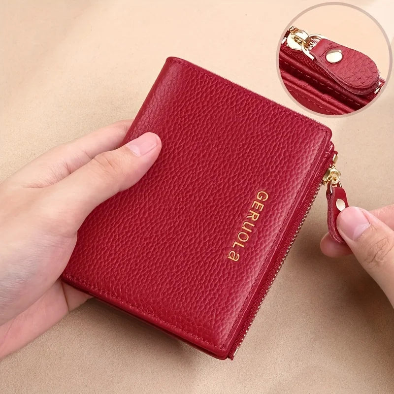 Portefeuille femme compact en cuir véritable RFID avec zip 2-en-1 porte-cartes et porte-monnaie — photo 3