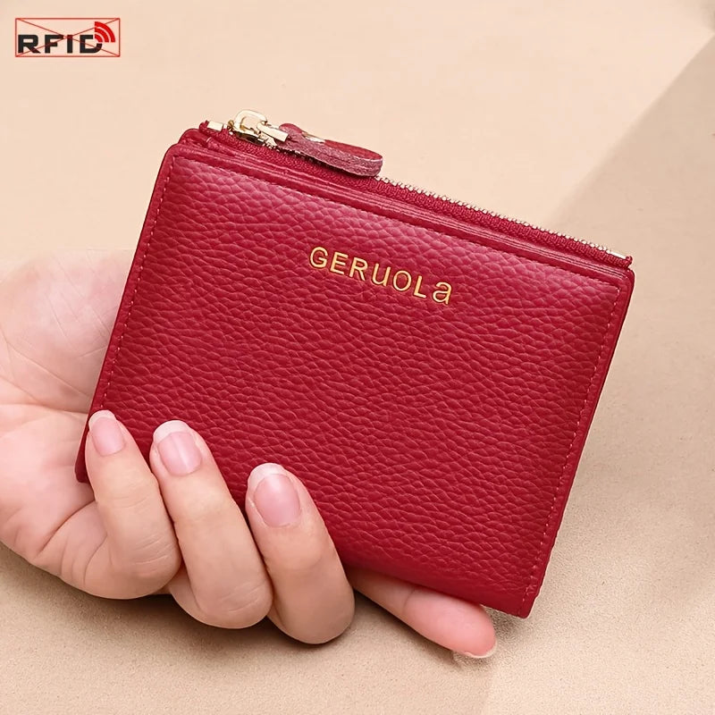 Portefeuille femme compact en cuir véritable RFID avec zip 2-en-1 porte-cartes et porte-monnaie — photo 7
