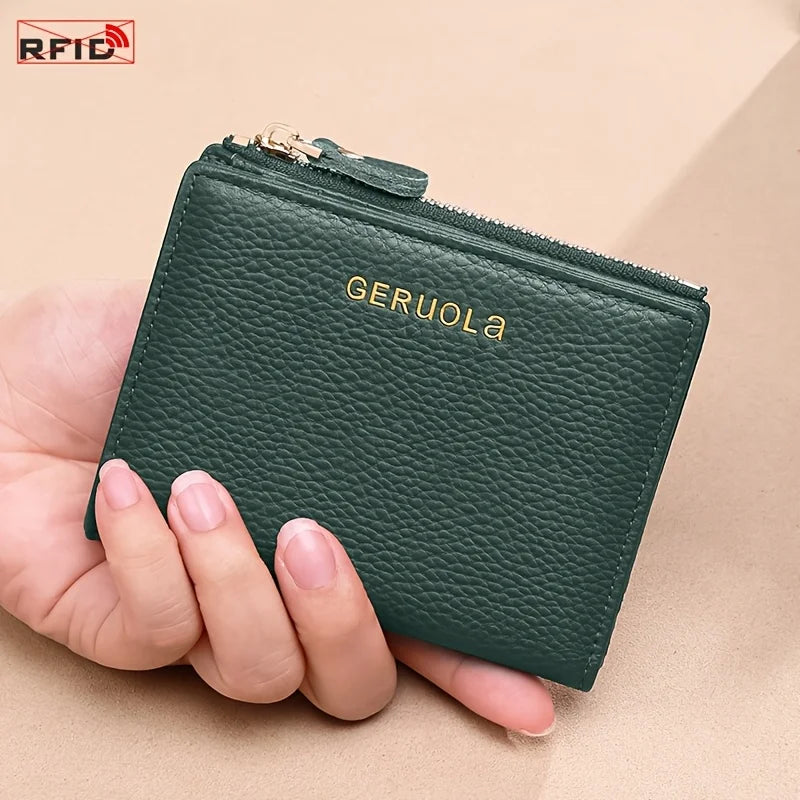 Portefeuille femme compact en cuir véritable RFID avec zip 2-en-1 porte-cartes et porte-monnaie — photo 8