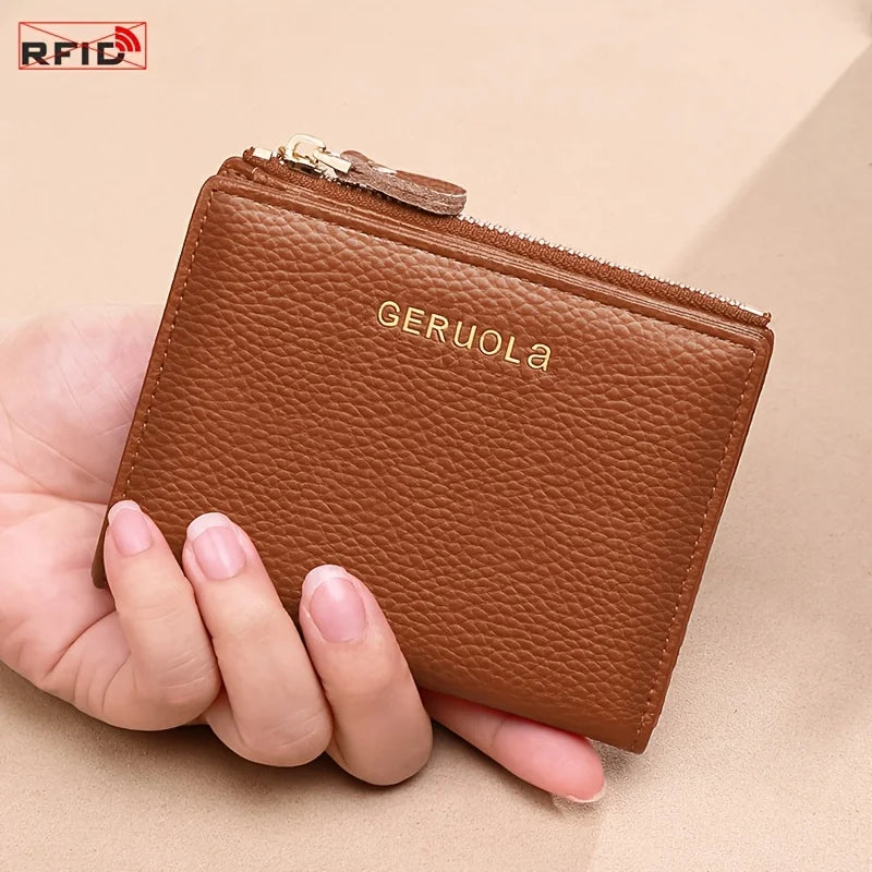 Portefeuille femme compact en cuir véritable RFID avec zip 2-en-1 porte-cartes et porte-monnaie — photo 9