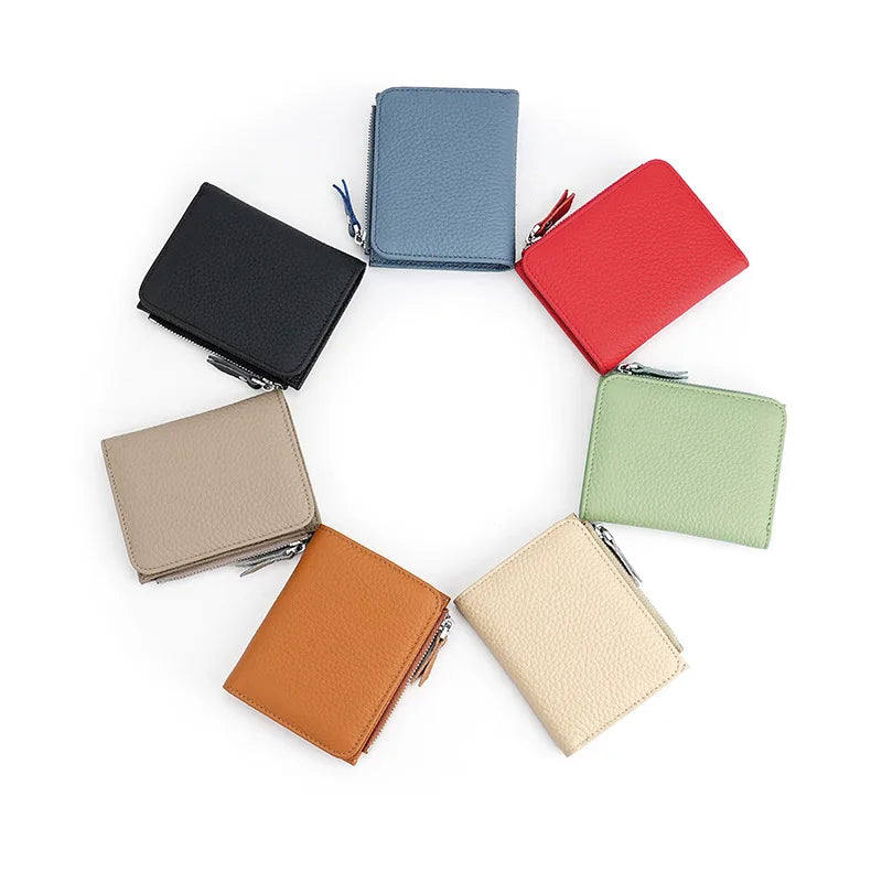 Portefeuille femme compact en cuir véritable RFID avec zip et porte-cartes sécurisé — photo 2