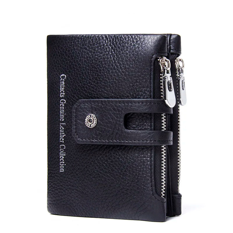 Portefeuille femme compact en cuir véritable RFID avec zip et bouton pression élégant — photo 10