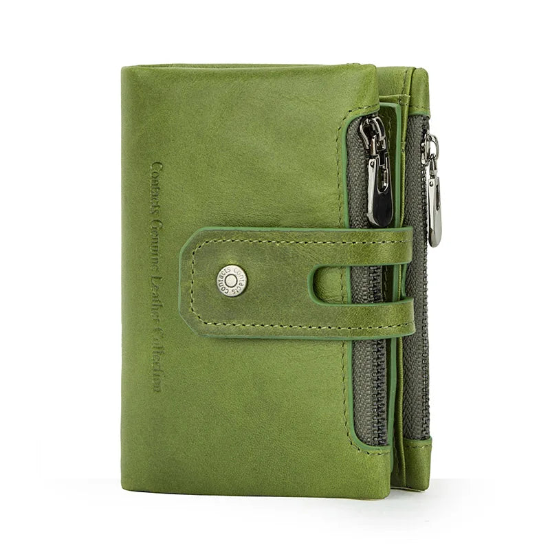 Portefeuille femme compact en cuir véritable RFID avec zip et bouton pression élégant — photo 11