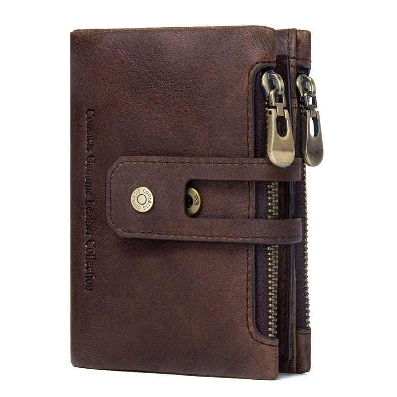 Portefeuille femme compact en cuir véritable RFID avec zip et bouton pression élégant — photo 12
