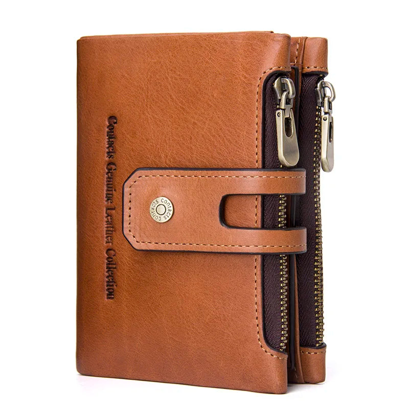 Portefeuille femme compact en cuir véritable RFID avec zip et bouton pression élégant — photo 13