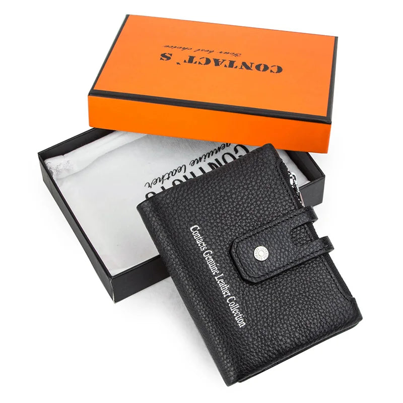 Portefeuille femme compact en cuir véritable RFID avec zip et bouton pression élégant — photo 14