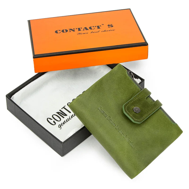 Portefeuille femme compact en cuir véritable RFID avec zip et bouton pression élégant — photo 16