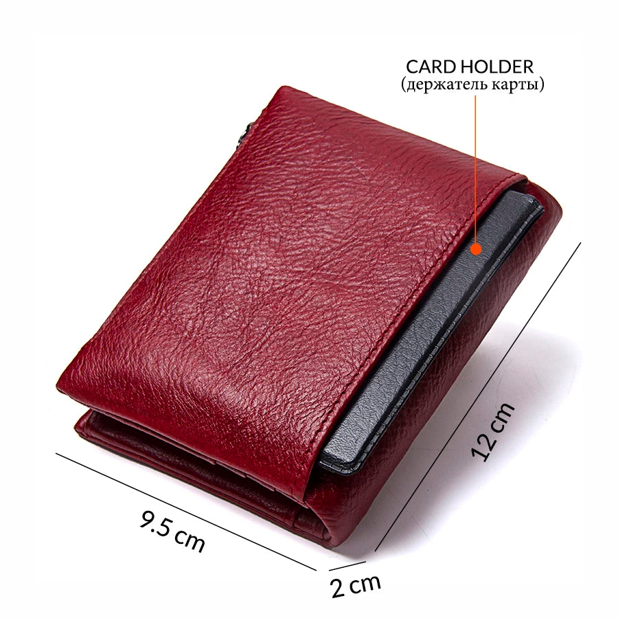 Portefeuille femme compact en cuir véritable RFID avec zip et bouton pression élégant — photo 2