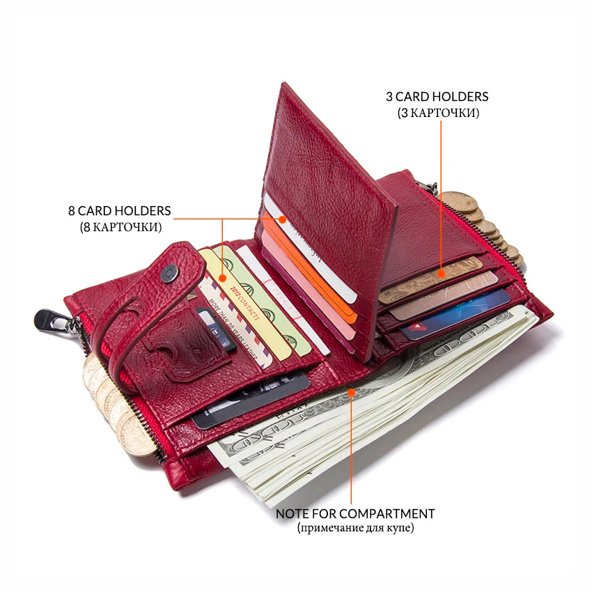 Portefeuille femme compact en cuir véritable RFID avec zip et bouton pression élégant — photo 4