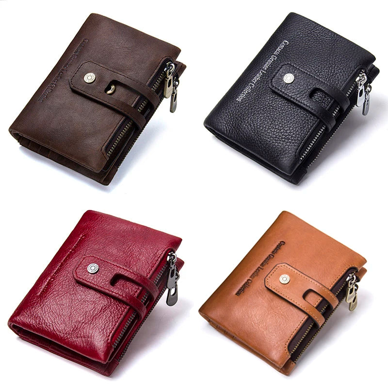 Portefeuille femme compact en cuir véritable RFID avec zip et bouton pression élégant — photo 5