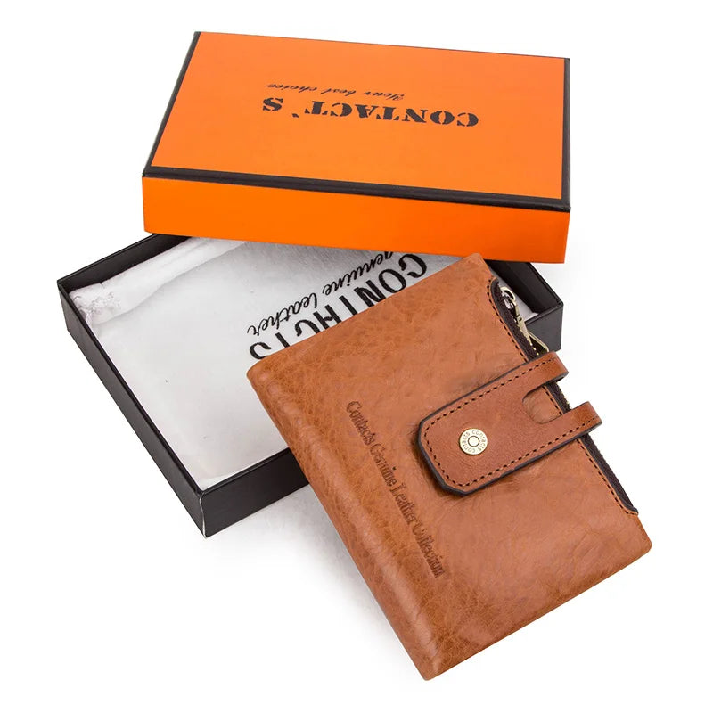 Portefeuille femme compact en cuir véritable RFID avec zip et bouton pression élégant — photo 7