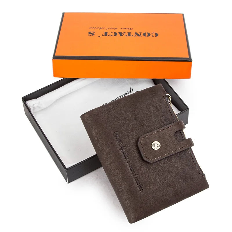 Portefeuille femme compact en cuir véritable RFID avec zip et bouton pression élégant — photo 8