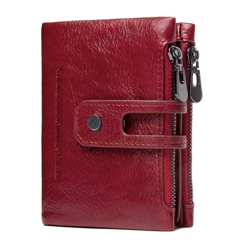 Portefeuille femme compact en cuir véritable RFID avec zip et bouton pression élégant — photo 9