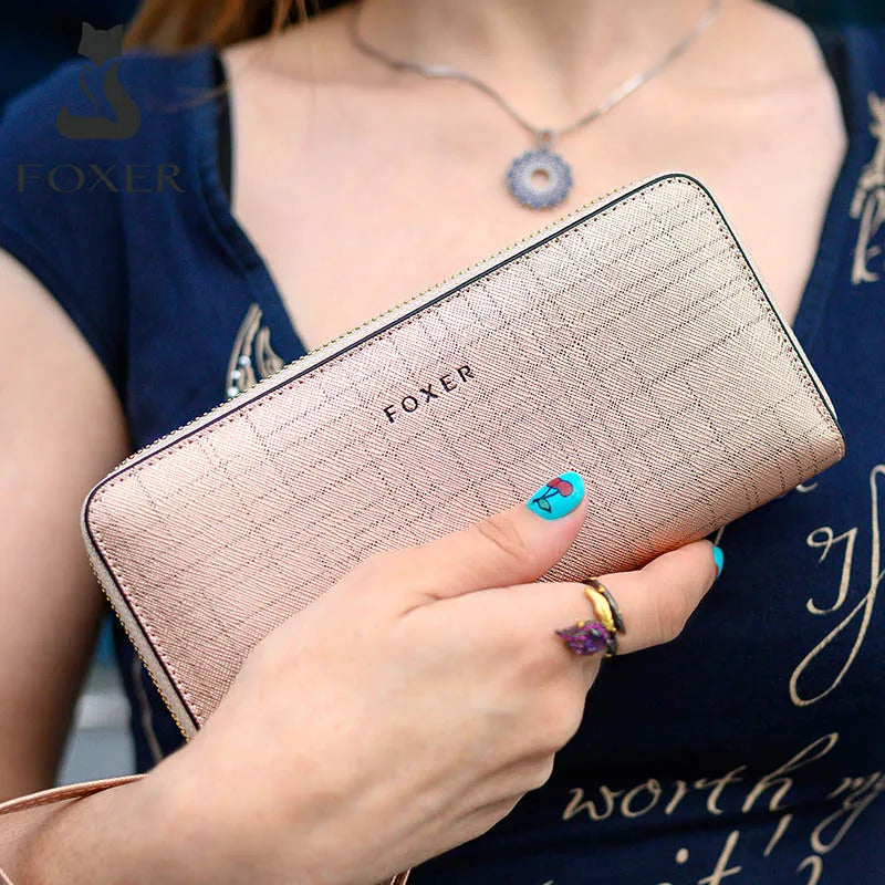 Portefeuille long femme en cuir véritable saffiano avec zip et dragonne grande capacité — photo 1