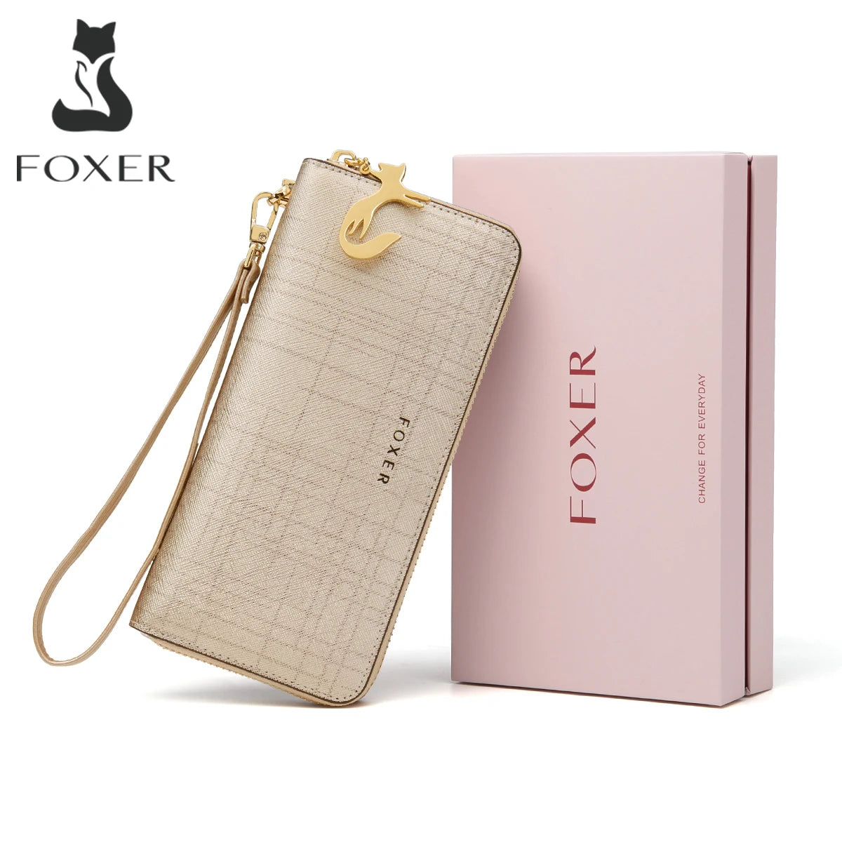 Portefeuille long femme en cuir véritable saffiano avec zip et dragonne grande capacité — photo 3