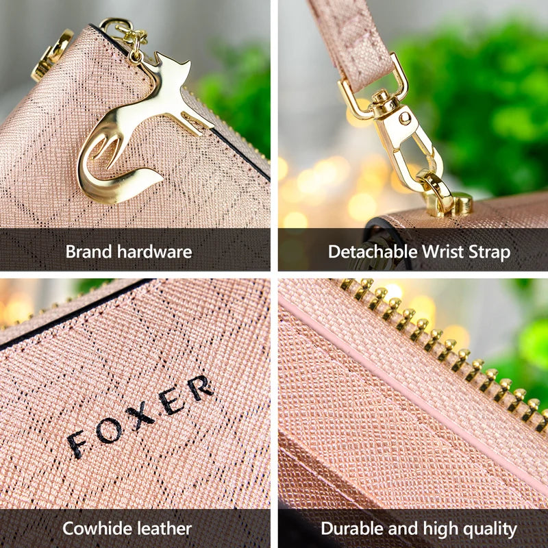 Portefeuille long femme en cuir véritable saffiano avec zip et dragonne grande capacité — photo 4