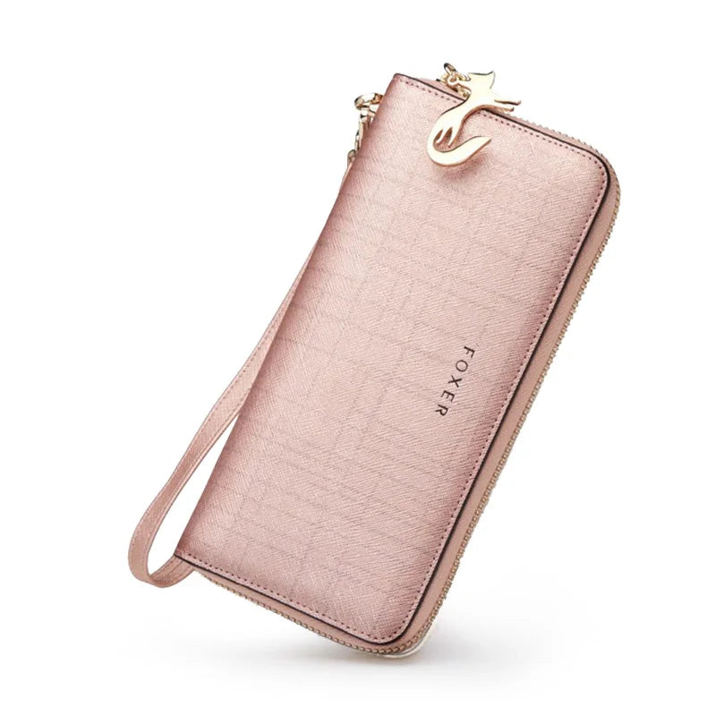 Portefeuille long femme en cuir véritable saffiano avec zip et dragonne grande capacité — photo 6