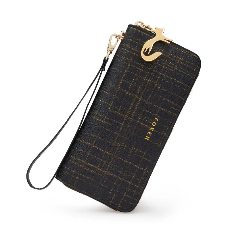 Portefeuille long femme en cuir véritable saffiano avec zip et dragonne grande capacité — photo 7 Image