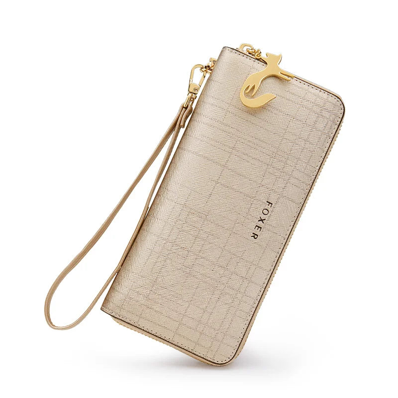 Portefeuille long femme en cuir véritable saffiano avec zip et dragonne grande capacité — photo 8