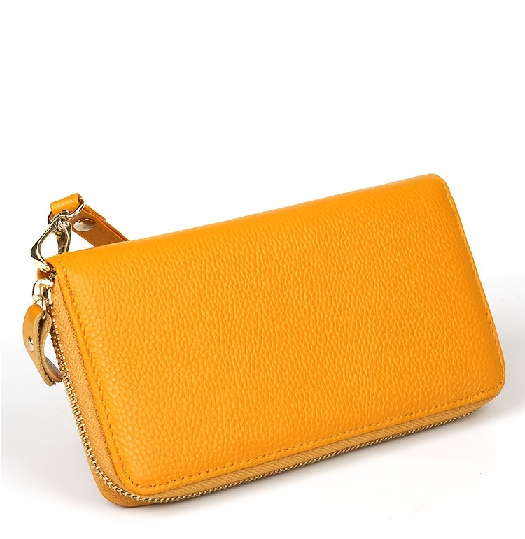 Portefeuille femme long cuir souple vert, 8 fentes cartes