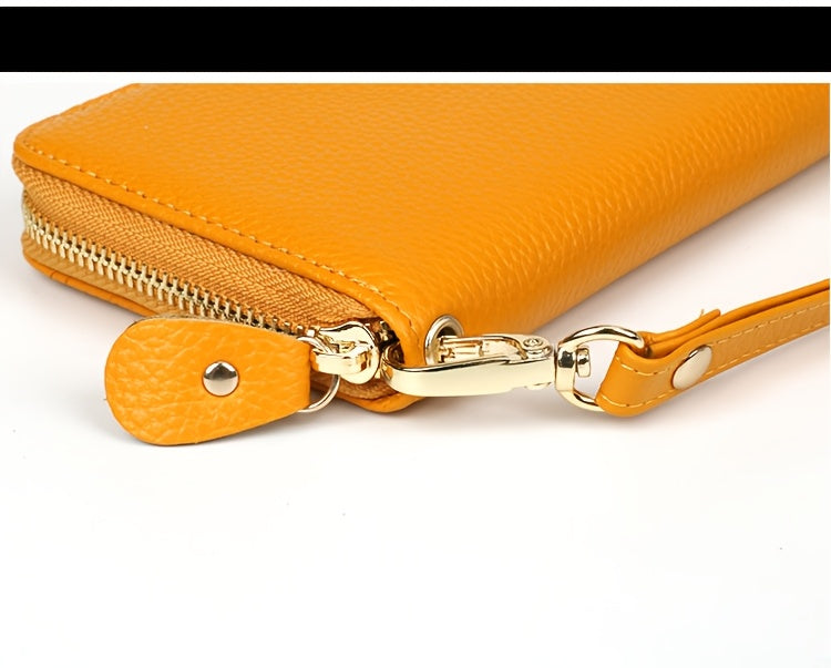 Portefeuille femme long cuir souple vert, 8 fentes cartes