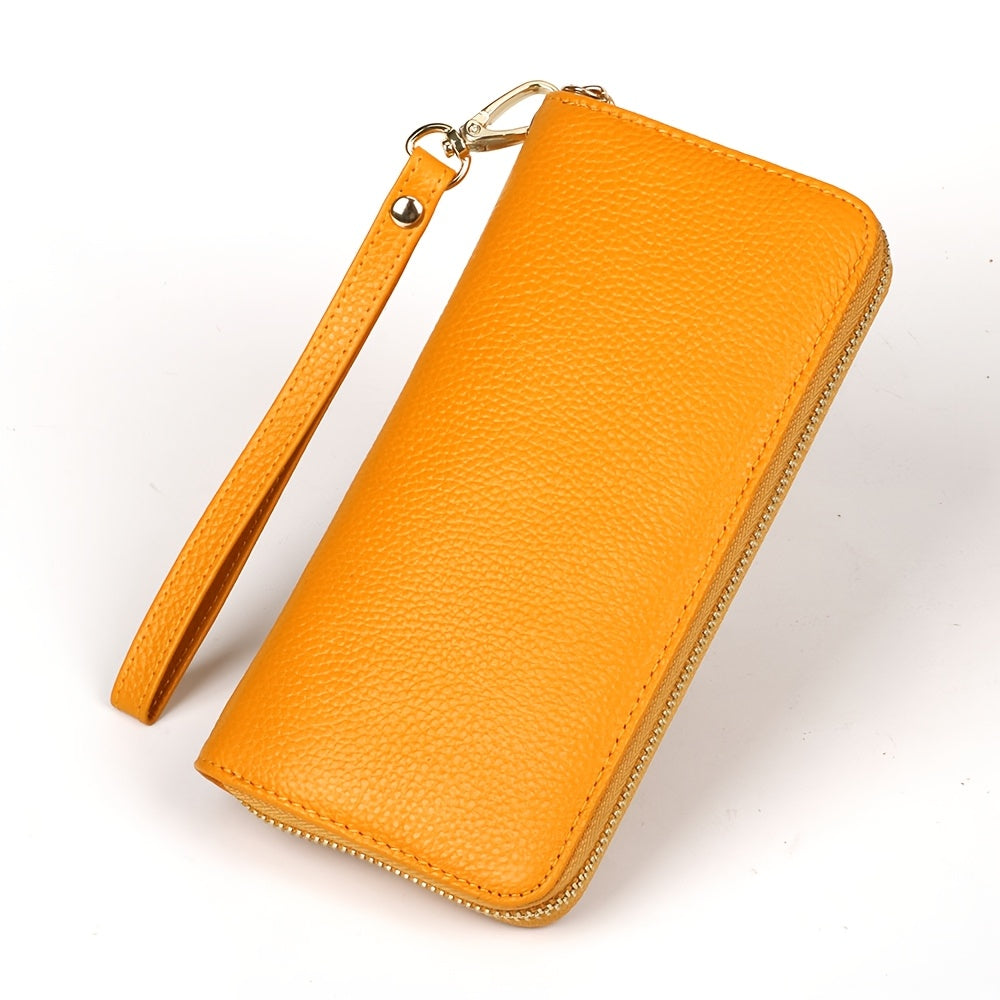 Portefeuille femme long cuir souple vert, 8 fentes cartes
